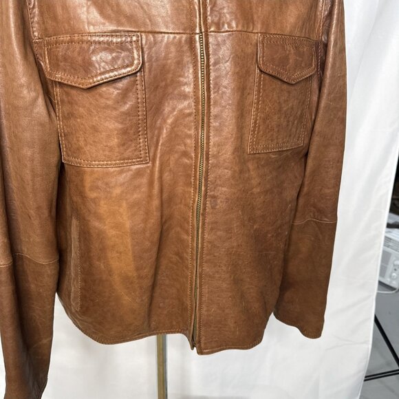Wilsons Leather Jacket Mens XL Brown Cafe Racer Bomber Biker Moto - Picture 3 of 15